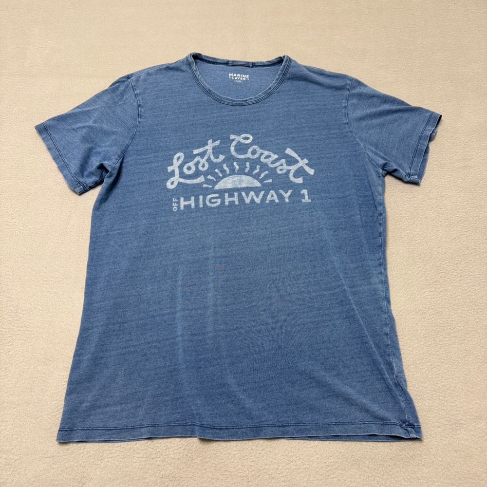 Marine Layer T Shirt Mens Large Blue Lost Coast Highway 1 Graphic
